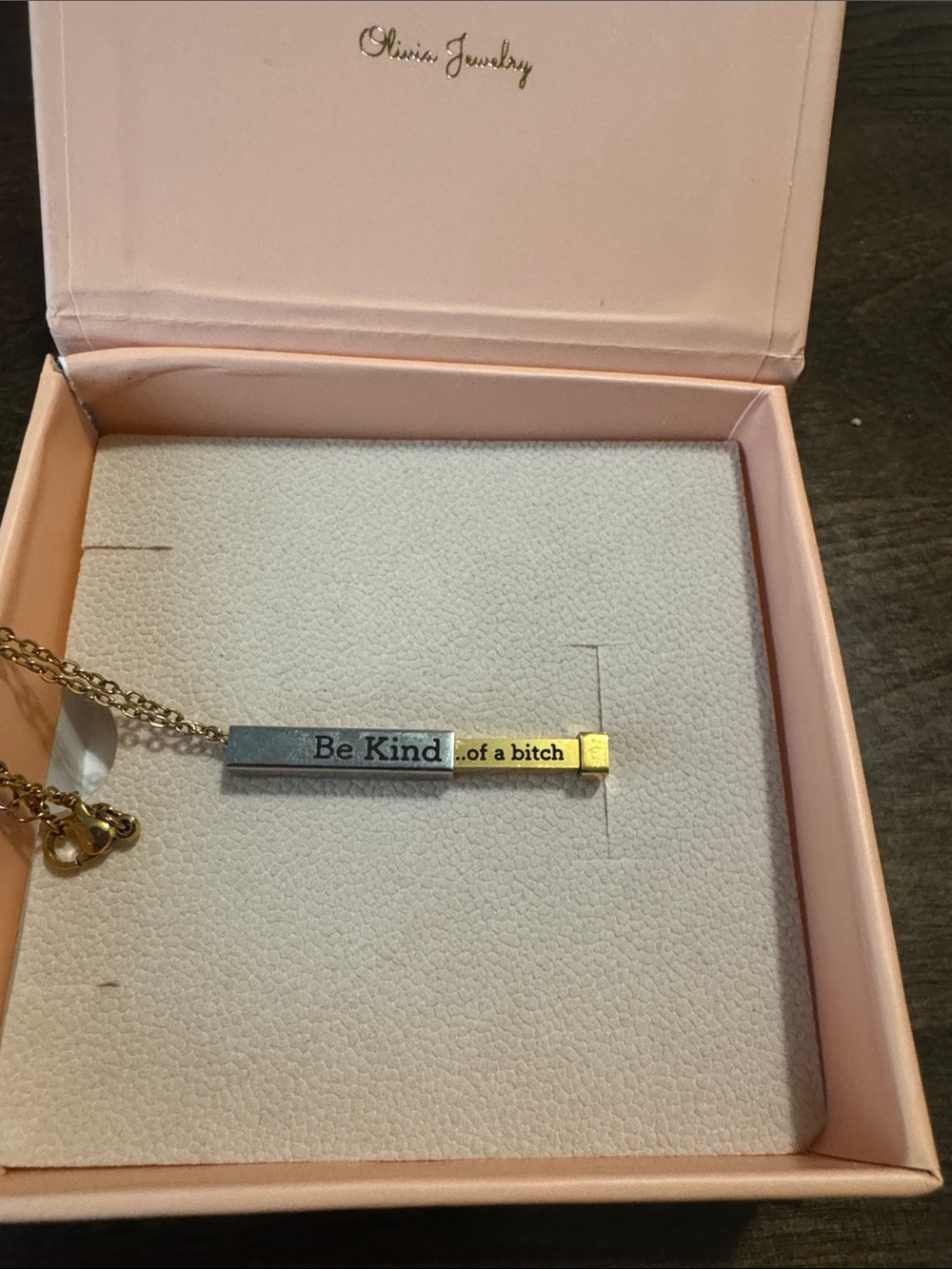 Gold and Silver 'Be Kind' Bar Necklace - Picture 2 of 3